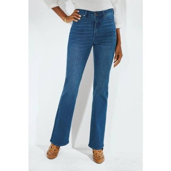 Soft Surroundings Women 10 Medium Wash Stretch Boot Cut Fray Raw Hem Jeans - Picture 1 of 6